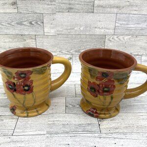 Fleur Rouge Ambiance Collection by Nanette Vacher Set of 2 Floral 16 Oz. Mugs